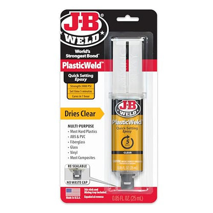 J-B Weld 50132 PlasticWeld Quick-Setting Epoxy Syringe - Translucent Yellow - 25 ml