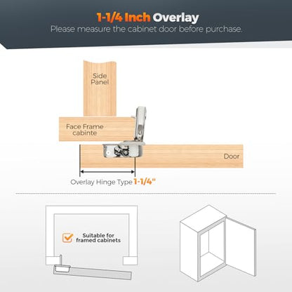 Satin Nickel Cabinet Hinges 1-1/2 Inch Overlay 20 Pack(10 Pairs) - size: 1-1/4 inch Overlay