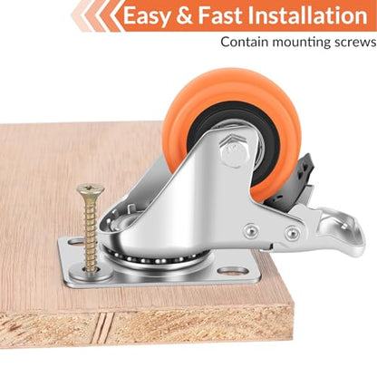 2" Caster Wheels - Heavy Duty Swivel Casters Set 4 w/Dual Locking - size: 2 inch