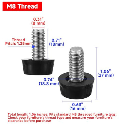 M8 Thread Adjustable Furniture Levelers Screw in Threaded 20 Pcs - size: M8 Thread