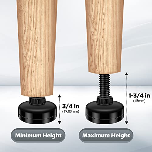 10 Set Adjustable Furniture Leveling Feet, Adjustable Leg Levelers for Cabinets Sofa Tables Chairs, Heavy Duty Height Adjuster Furniture Levelers Foot with T- Nut Kit 3/8"-16 Thread, Black