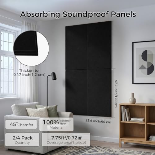 TO-TH Acoustic Wall Panels Self-Adhesive Sound Proof Panel 4 Pack, Black - color: Black, size: 4 Pack