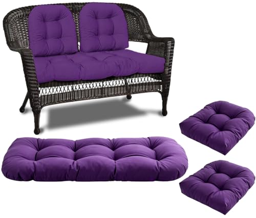 Wicker Chair Cushions 3 Piece Set, Waterproof Outdoor Cushion for Patio Furniture, Loveseat and U-Shaped Wicker Furniture Cushions, Puple - color: Puple