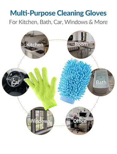 NiHome 4 Pairs Microfiber Cleaning Gloves, Dusting for Blinds, Reusable