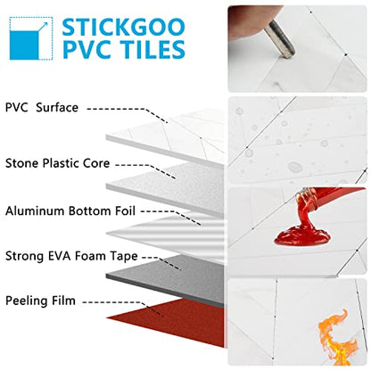 STICKGOO Herringbone Tile Peel and Stick Backsplash for Kitchen&Bathroom - color: White Marble