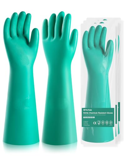 ThxToms Long Nitrile Chemical Resistant Gloves, Reusable Heavy Duty Safety Work Gloves, Acid, Alkali and Oil Protection - color: 3pairs, size: XX-Large