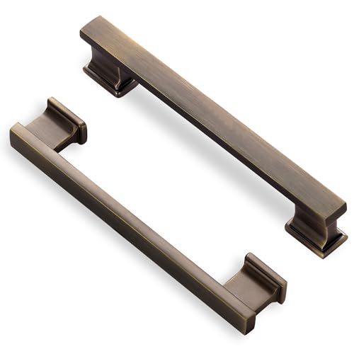 Lardmon 10 Pack 5 Inch(128mm) Hole Center Antique Brushed Bronze Kitchen Cabinet Handles Modern Cabinet Pulls Kitchen Cabinet Hardware Solid Drawer Pulls Handles for Dresser, Total Length 6.06 Inch - color: Antique Bronze, size: 5 Inch Hole Center