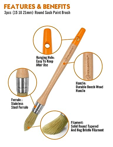 ROLLINGDOG Trim Paint Brush 3PC Trim Brush Set - color: Wooden Handle 3pc Set