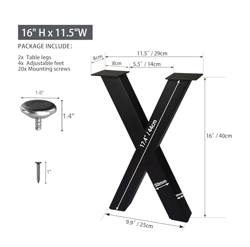 Taelakeni 16 Inch Bench Legs, X Shape Metal Coffee Table Leg, Set of 2, 16" H x 11.8 W - color: Black, size: 16 IN