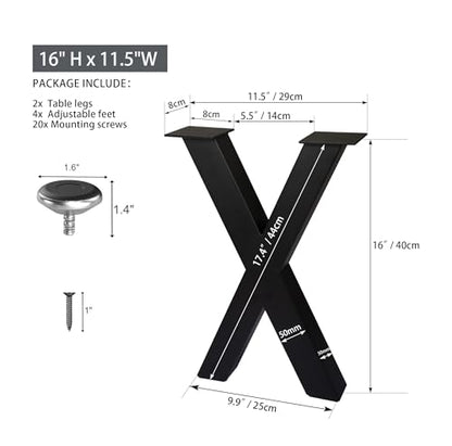 Taelakeni 16 Inch Bench Legs, X Shape Metal Coffee Table Leg, Set of 2, 16" H x 11.8 W - color: Black, size: 16 IN