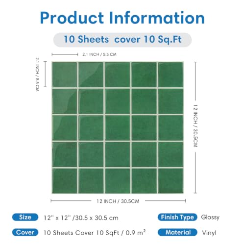 COMSTICKC Thicker Peel and Stick 3D Backsplash Tiles Kitchen Bathroom - color: Green - 3