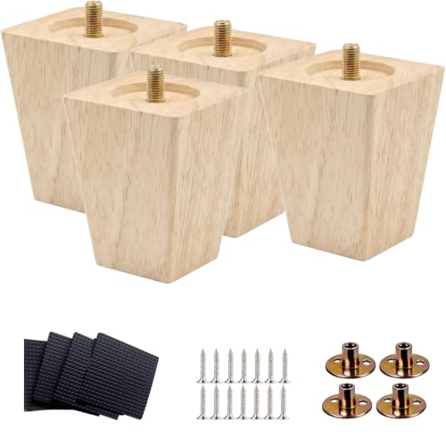 Unfinished Wood Furniture Legs 4 inch Sofa Legs Pack of 4 Square Couch Legs Mid-Century Modern Replacement Legs for Armchair Recliner Coffee Table Dresser(4" H*2.75" W) - size: 4"H*2.75"W