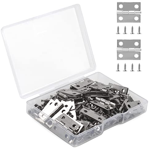 VIPMOON 50Pcs Small Hinges for Wooden Box, 18 x 15mm Mini Silver Hinges with 200 Screws, Retro Jewelry Folding Butt Hardware for DIY Crafts Jewelry Box, Dollhouse - color: Silver, size: 18 x 15mm
