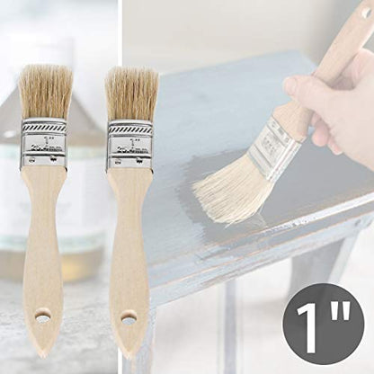 ETERNA 4Pack Household Chip Paint Brush 0.5inch 1inch 1.5inch 2inch Natural Bristles Wooden Handle Flat Brushes Set for Painting, Glue, Oil, Acrylic, Stain - color: 4 Pack- 0.5", 1", 1.5", 2"