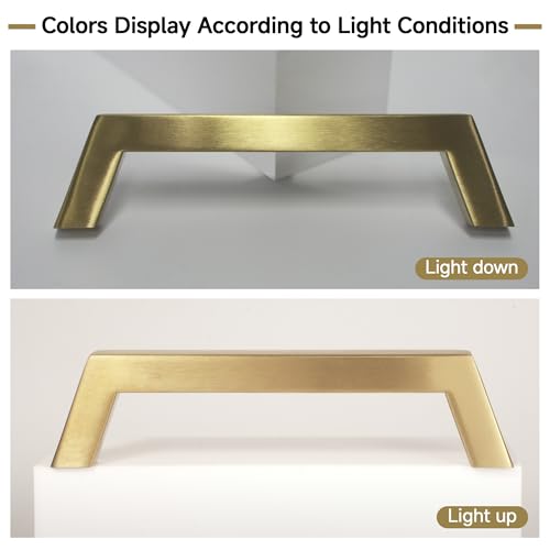 Estmoon 30 Pack 5 Inch Brushed Brass Cabinet Handles Gold Cabinet Pulls, Stainless Steel Kitchen Drawer Pulls Square Pulls for Cabinets and Drawers - 5" Hole Centers(128 mm) - color: Brushed Gold
