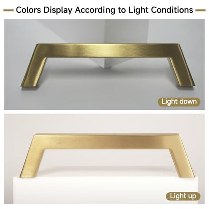 Estmoon 30 Pack 5 Inch Brushed Brass Cabinet Handles Gold Cabinet Pulls, Stainless Steel Kitchen Drawer Pulls Square Pulls for Cabinets and Drawers - 5" Hole Centers(128 mm) - color: Brushed Gold