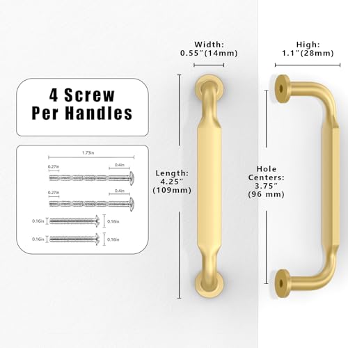10 Pack Brushed Gold Cabinet Pulls 3.75 Inch(96mm) Kitchen Cabinet Handles Cabinet Hardware for Drawer Pulls - color: Brushed Gold, size: 3.75" Hole Center