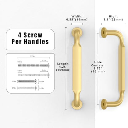 10 Pack Brushed Gold Cabinet Pulls 3.75 Inch(96mm) Kitchen Cabinet Handles Cabinet Hardware for Drawer Pulls - color: Brushed Gold, size: 3.75" Hole Center