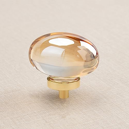 8 Pack Champagne Crystal Cabinet Knobs, Gold Cabinet Glass Knobs for Dresser Drawers Brass Furniture Hardware Pulls (Oval) - color: Champagne Crystals+Gold Base, size: 8 Pack