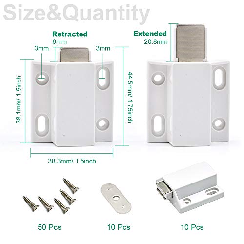 10 Pack Magnetic Push Latch Catch Push to Open Latch Pressure Touch Release Cabinet Catch for Doors Drawers Release Latch Kitchen Drawer Push Catch Pop Out Latch (White) - color: White