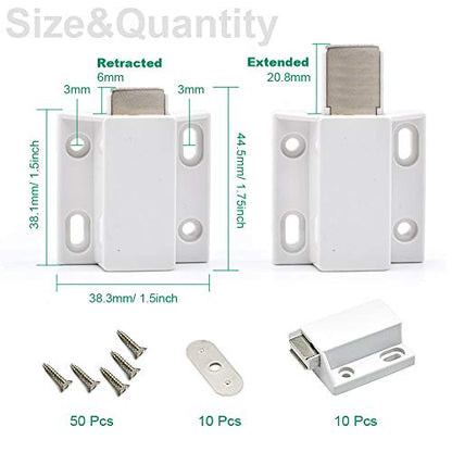 10 Pack Magnetic Push Latch Catch Push to Open Latch Pressure Touch Release Cabinet Catch for Doors Drawers Release Latch Kitchen Drawer Push Catch Pop Out Latch (White) - color: White