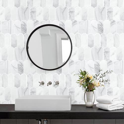 Vamos Tile Peel and Stick Backsplash,Thicker Design, Statuary White,10 pcs - color: Statury White with White Grout