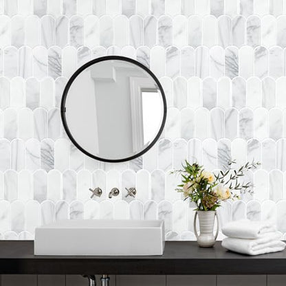 Vamos Tile Peel and Stick Backsplash,Thicker Design, Statuary White,10 pcs - color: Statury White with White Grout