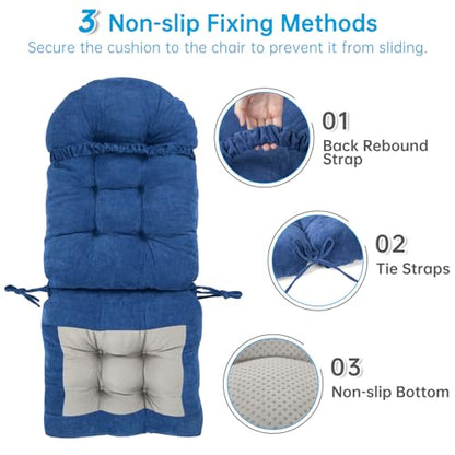 Rocking Chair Cushion 44x19x4 Non-Slip Indoor Adirondack Chair pad - color: Indoor Blue
