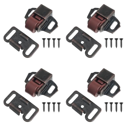 4PCS Bead Cabinet Door Latch Cabinet Door Roller Clip Snap Lock Switch Clip Wardrobe Fixed Single Wheel Door Latch Flat Bottom Low Leg Door Clip Furniture Door Lock with Screw Antique Red Color