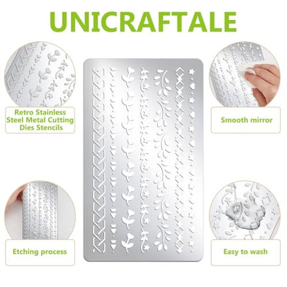 UNICRAFTALE Metal Stencil for Craft Wood Burning Long Border Stencil Stainless Steel Reusable Template for Journaling Engraving Drawing Scrapbooking Painting on Wood Paper Fabric - style: Long Border