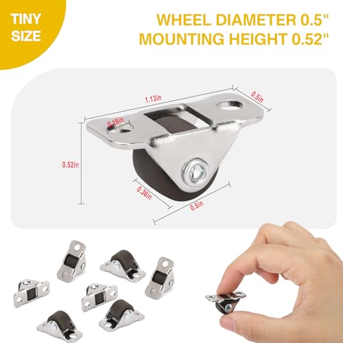 1/2 Inch Mini Rigid Caster Wheels, Micro Low-Profile,8‑Pack,17.5 lbs/Caster - size: SINGLE WHEEL-8pcs