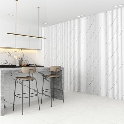 Slat Wall Panel 8-Pack, 108’’x6.3’’, Marble White - size: 108’’x6.3’’-Marble White