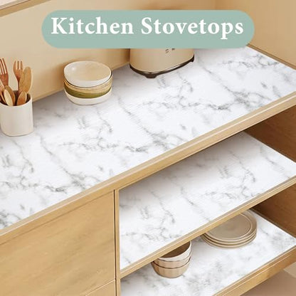 2-Layer Drawer and Shelf Liner for Kitchen Cabinet: 20 in X 10 Ft Non Slip - color: White Marble, size: 19.7"W x 118.1"L