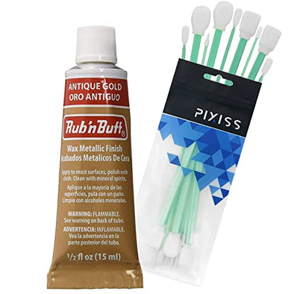 Rub n Buff Wax Metallic Antique Gold, Rub and Buff Finish, 0.5-Fluid Ounce, Pixiss Blending and Application Tools for Applying Metallic Wax Paint - color: Antique Gold