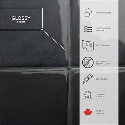 Smart Tiles Peel and stick backsplash, Zellige Charcoal Black, 9"x9" - color: Charcoal Black