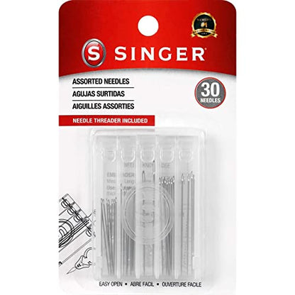 SINGER 07370 Hand Sewing Needles in Compact with Needle Threader, Assorted Sizes, 30-Count,