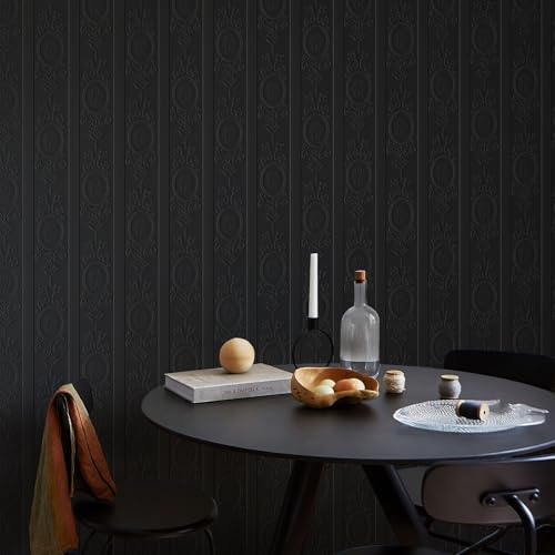 JiffDiff Black 3D Embossed Textured Peel Stick Wallpaper 17.3"x400" - color: Black, size: 17.3" x 400"
