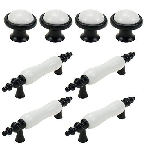8 Pack Ceramic Drawer Pulls Handles, Black & White Dresser Handles