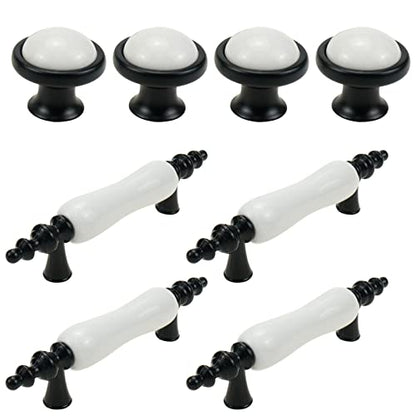 8 Pack Ceramic Drawer Pulls Handles, Black & White Dresser Handles