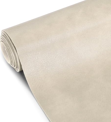 Faux Leather Fabric, Marine Vinyl Fabric 55" x 252", 1.05mm Thick Vinyl Upholstery Soft Durable Synthetic Material PU Leather by The Yard for Sofa Chairs Bags DIY Crafts Sewings, Ivory 7 Yard - color: Ivory, size: Continuous cut 7 Yard(55"x 252")