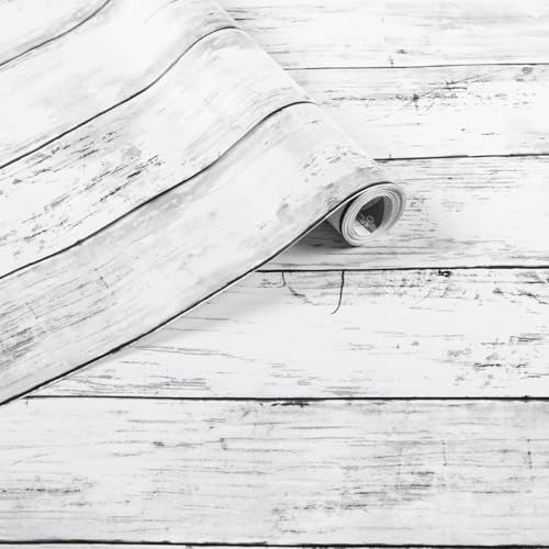 Arthome 11 x 100 inches White Gray, Peel and Stick Wallpaper, Wood Contact Paper, Self Adhesive, Easy to Clean, Vinyl Film for Furniture Countertop, Distressed Plank Grain Vintage Wall Covering - color: White Gray Wood, size: 11" x 100"