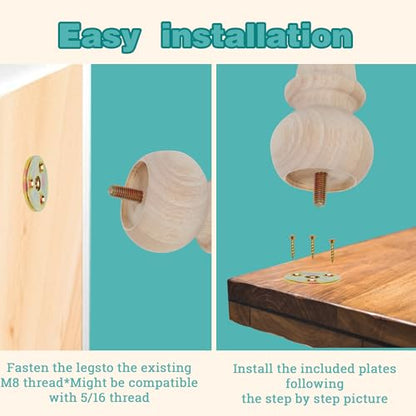 2 Inch Wooden Unfinished Bun Feet for Furniture Legs Set of 4 - size: 2inch