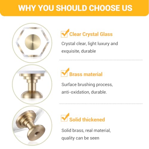 Guank 2-Pack Brass Base Crystal Drawer Knobs,Glass Crystal Gold Cabinet Knobs,1-5/16-Inch Hexagon,Kitchen Hardware Pulls, Modern Bathroom Hardware knob - color: hexagonal-1.2inch, size: 2 Pack
