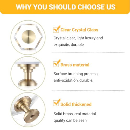 Guank 2-Pack Brass Base Crystal Drawer Knobs,Glass Crystal Gold Cabinet Knobs,1-5/16-Inch Hexagon,Kitchen Hardware Pulls, Modern Bathroom Hardware knob - color: hexagonal-1.2inch, size: 2 Pack