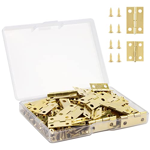 VIPMOON 70PCS Small Hinges for Wooden Box with 300 Tiny Screws, Mini Gold Folding Butt Hinges, for DIY Crafts/Retro Jewelry Box, 2 Sizes - color: Gold, size: 24 x 16mm & 18 x 15mm