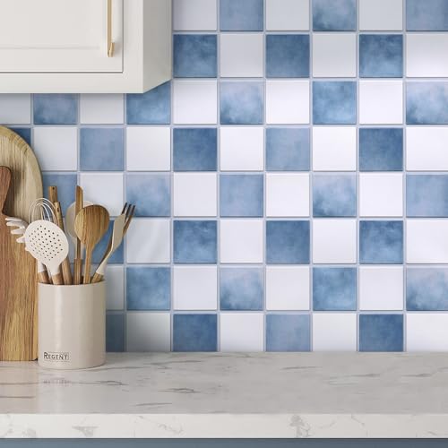 Commomy Matte 3D Peel and Stick Tile,10 Pcs 11.8"x11.8" White & Blue - color: White & Gradient Blue
