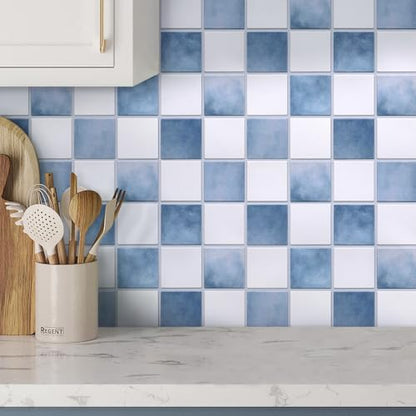 Commomy Matte 3D Peel and Stick Tile,10 Pcs 11.8"x11.8" White & Blue - color: White & Gradient Blue