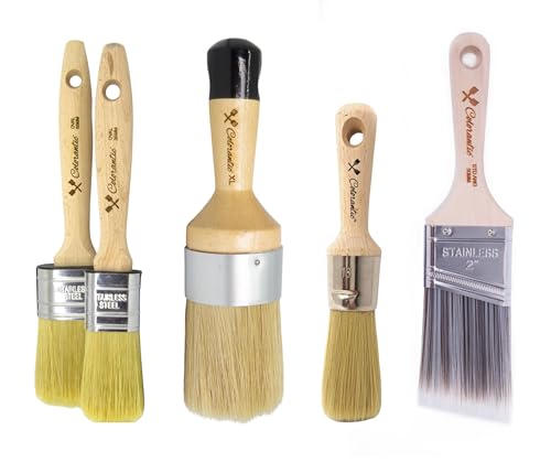 Colorantic | Large Furniture Round Oval Soft Wax Waxes Brush Brushes | Beeswax DIY Chalk Based Paint Fabric Painting (XL Round Natural Brush) - size: Round XL Natural Brush