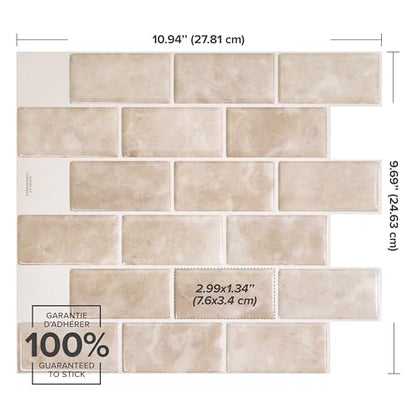 Smart Tiles Peel and Stick backsplash, Subway Latte Beige, 10.95"x9.7" - color: Latte Beige