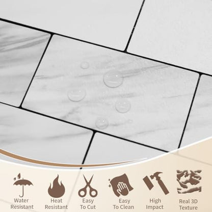 DICOFUN 1 Sheet White Stone Peel and Stick Backsplash Wall Tile, 12"x12" Thick PVC Subway Tile Backsplash for Kitchen and Bathroom - color: White Stone, size: 1 Sheet, 12"x12"x0.12"